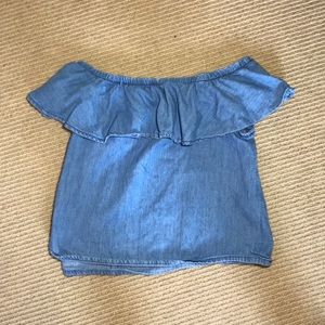 zara over-the-shoulder denim top